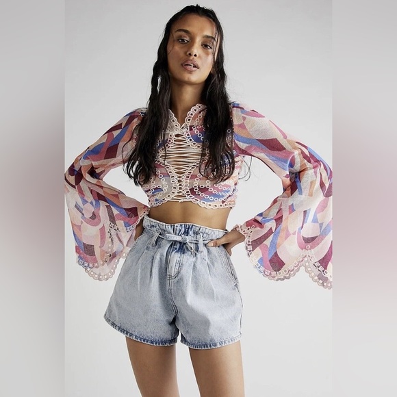Free People Tops - 𝓯𝓹 Free People ~ Eyes on You Bell Sleeve Eyelet Mesh Crop Top